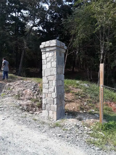 Driveway stone columns during installation